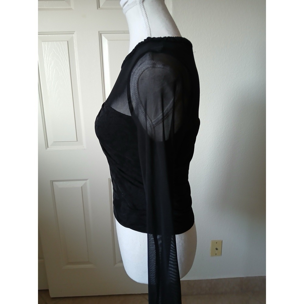 Paper Moonโ Black Mesh Sheer Top Ruched Velvet Detail Y2K Goth Clubwear Size L - Picture 6 of 16